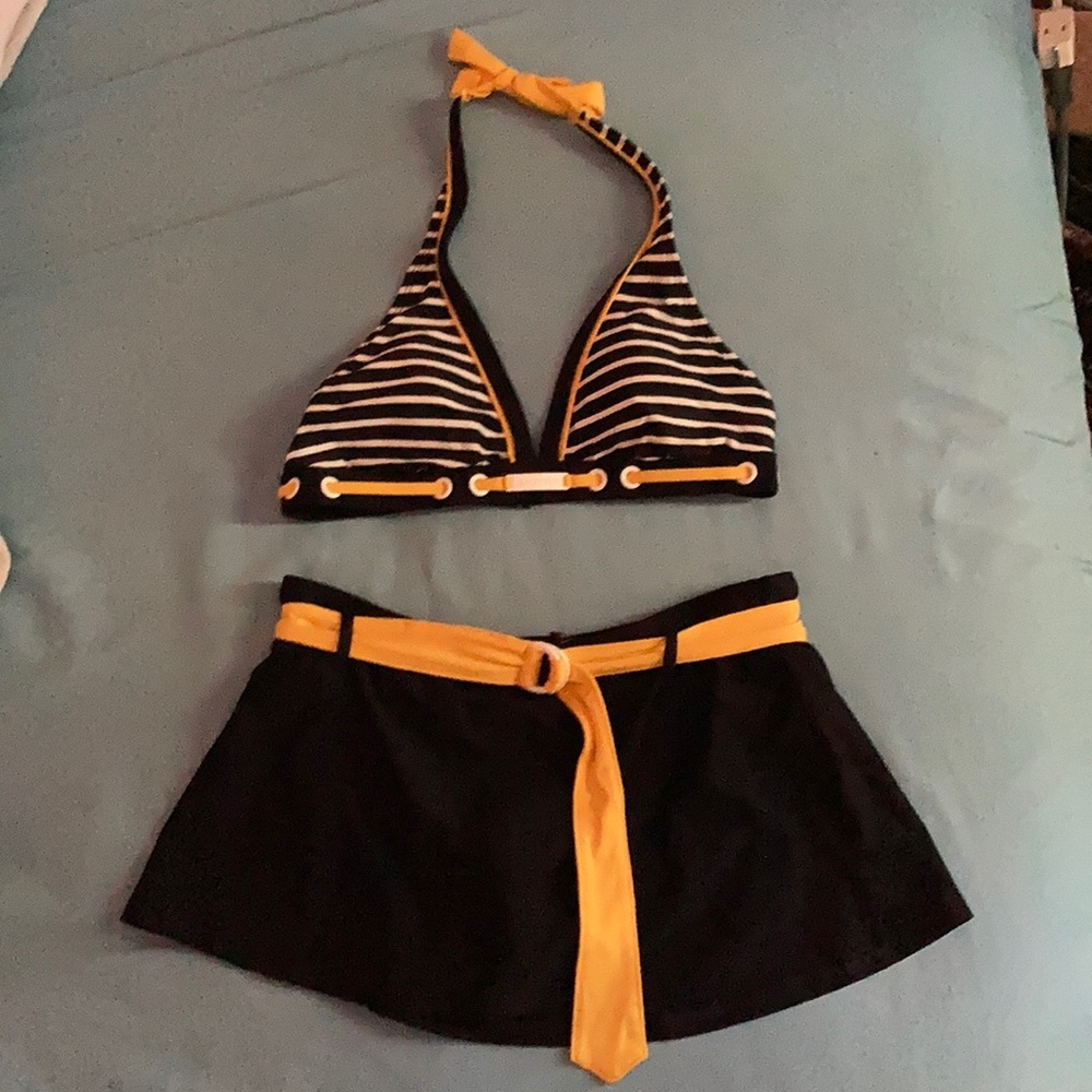 Navy and Yellow Two Piece Swimsuit